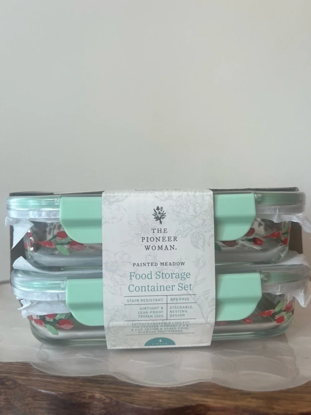 The Pioneer Woman Painted Meadow Glass Food Storage Set 4pc 2.3 Cup